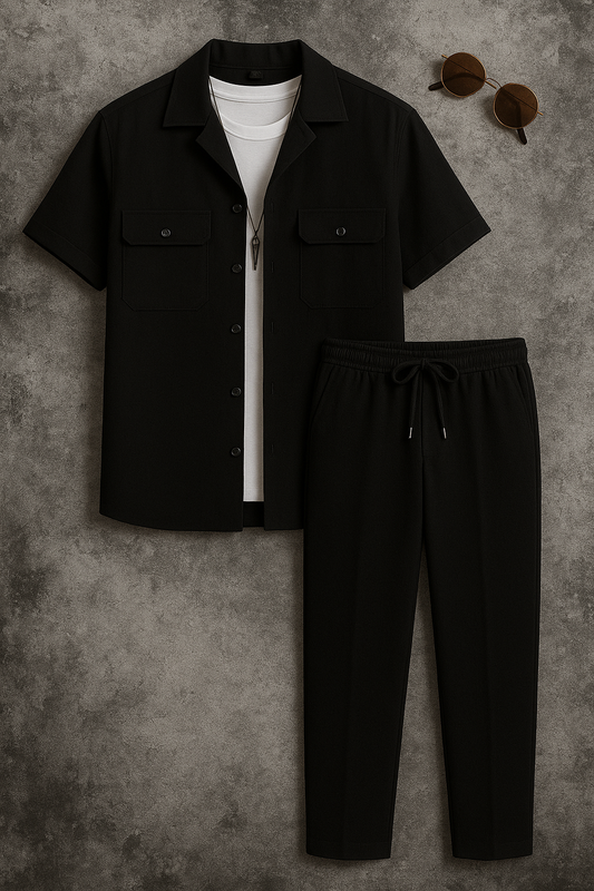 Mens Viscose Pants + Shirt Set - TTVMS33 - Black