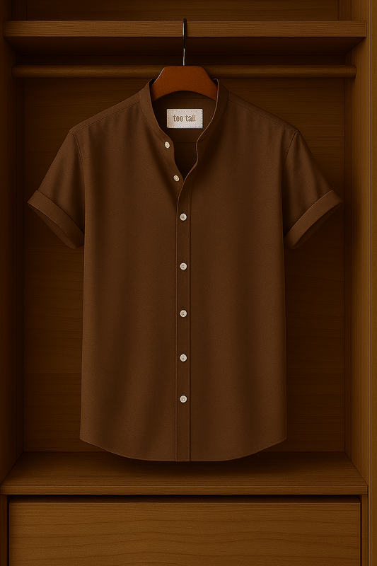 Mens Button Up Half Sleeve Shirt TTMBUS2 - Brown