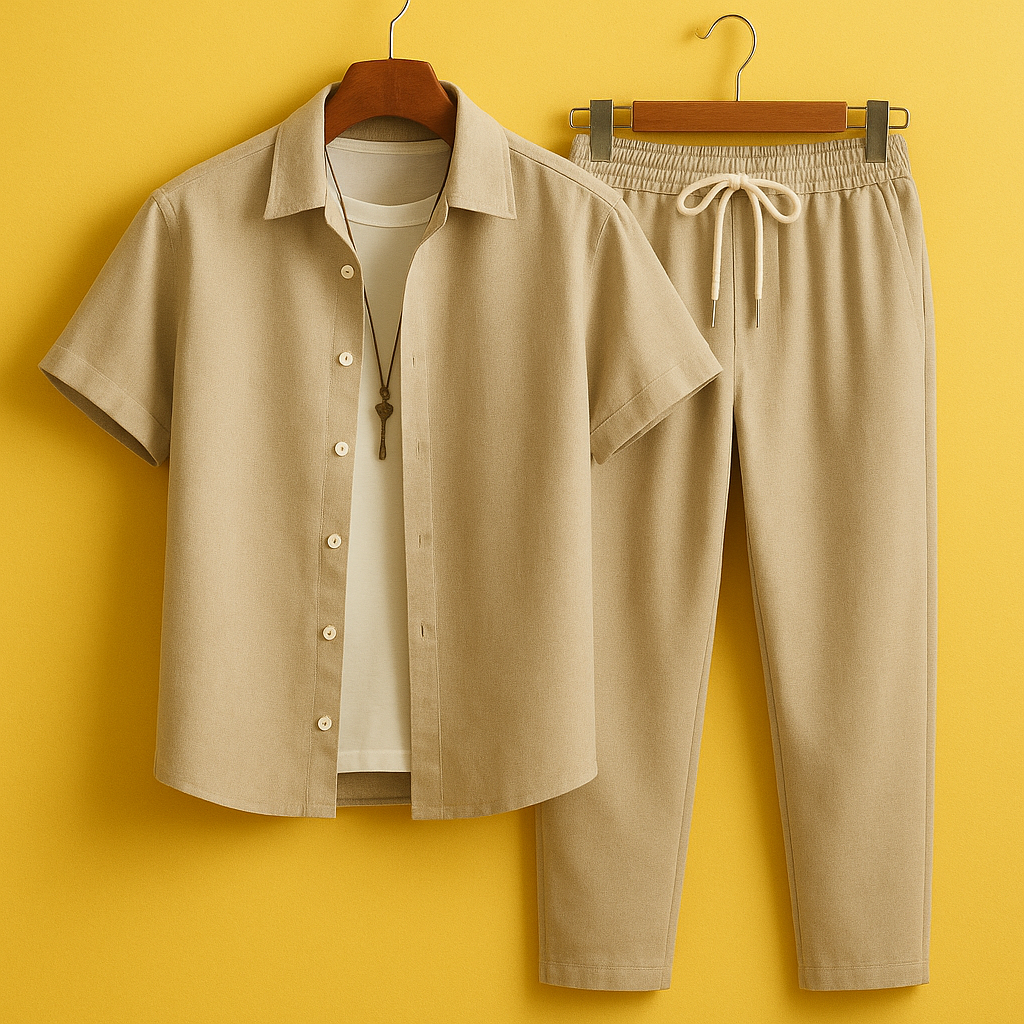 Mens Viscose Pants + Shirt Set - TTVMS29 - Cream
