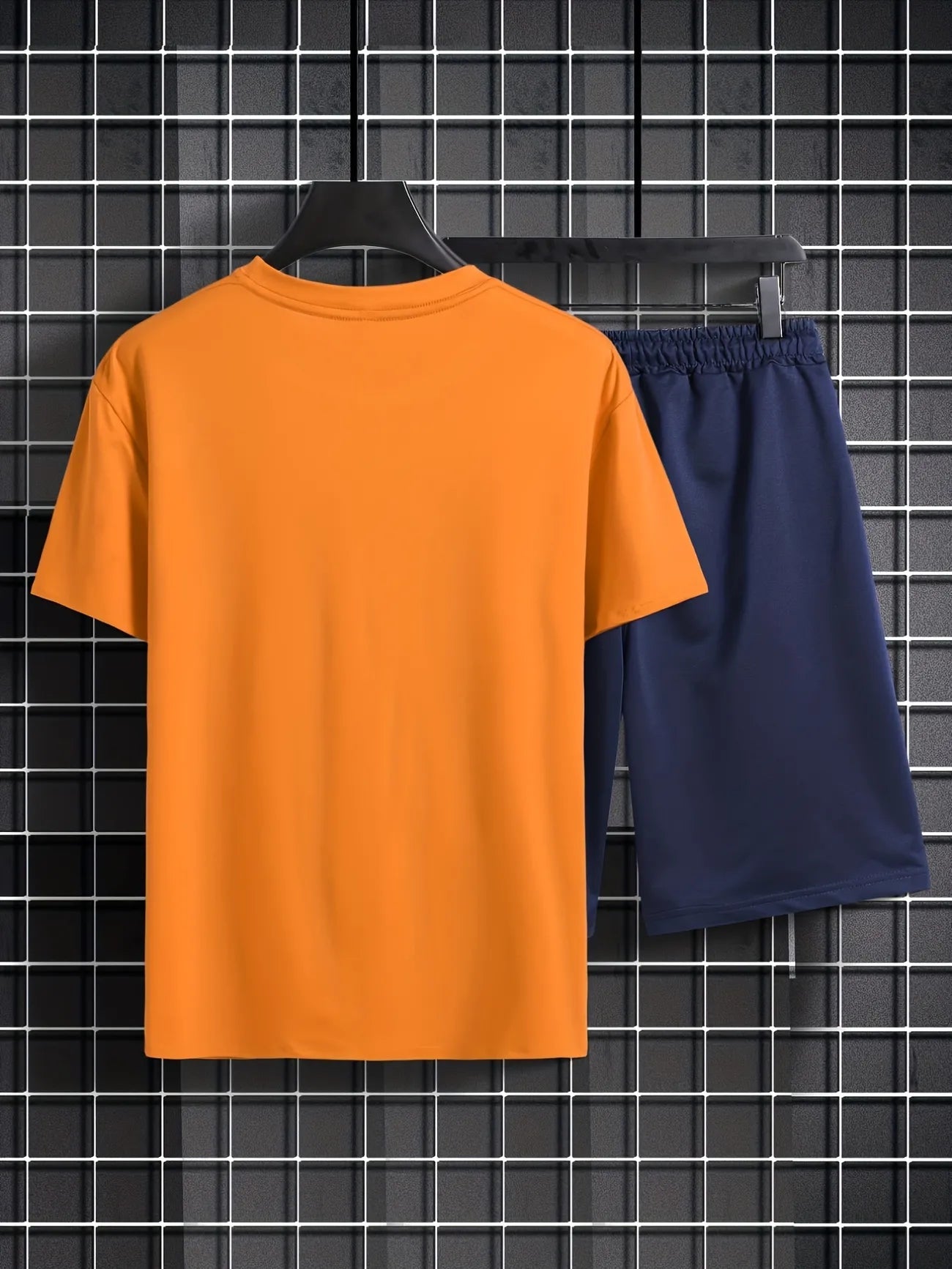 Mens Summer Shorts + T-Shirt Set - TTMSS160 - Orange Navy Blue