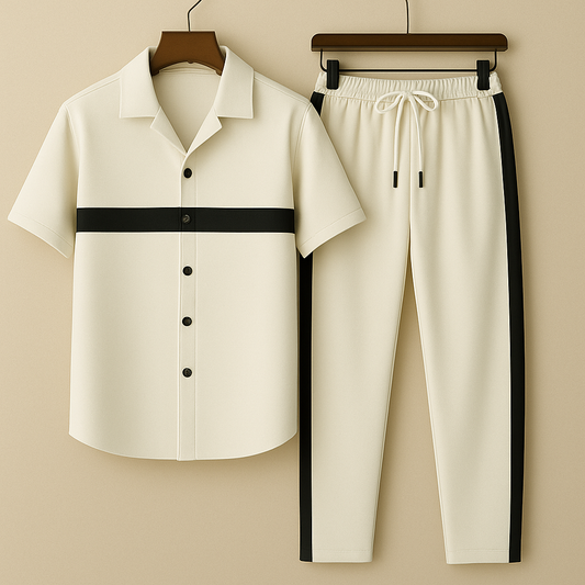 Mens Viscose Pants + Shirt Set - TTVMS25 - White Black