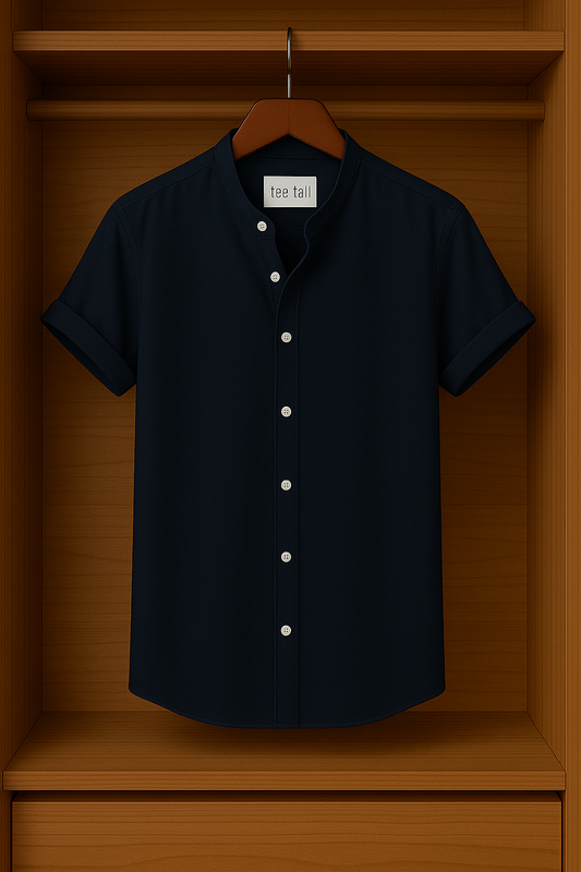 Mens Button Up Half Sleeve Shirt TTMBUS2 - Navy Blue