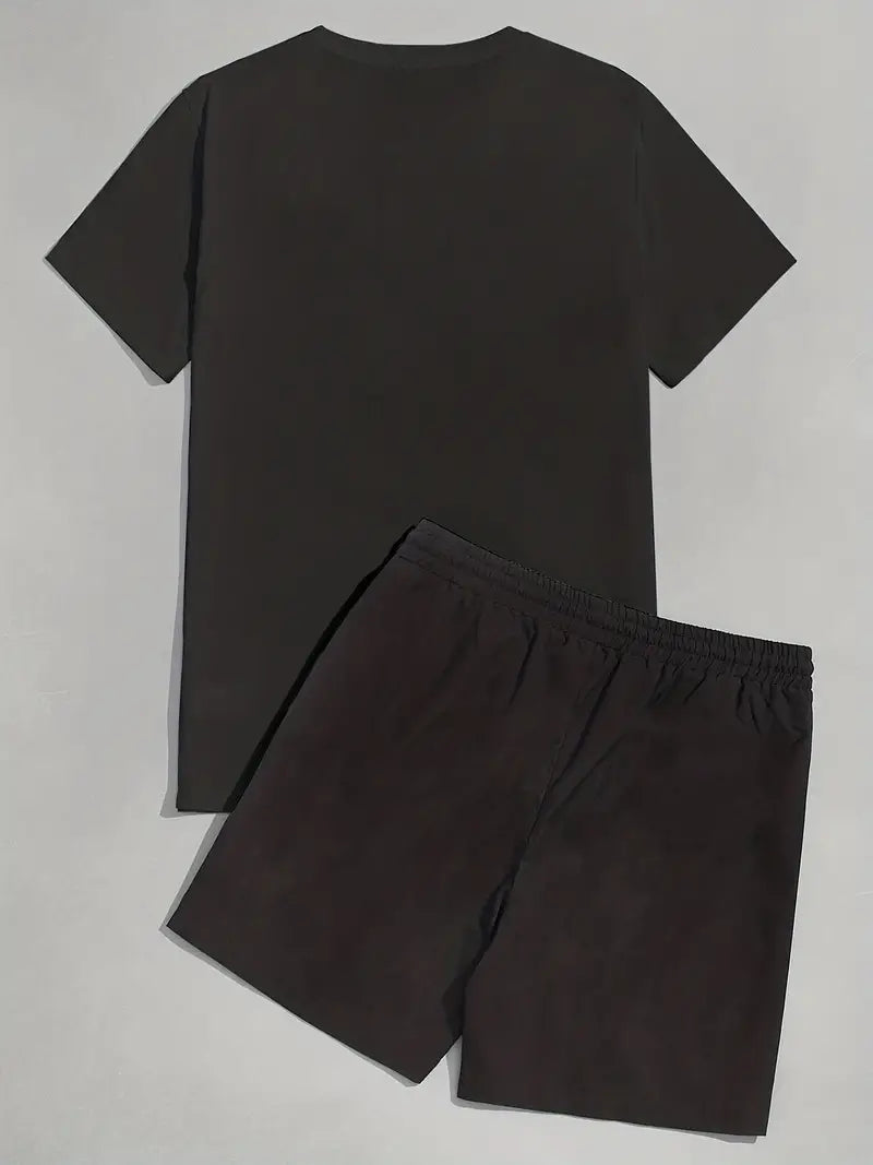 Mens Summer Shorts + T-Shirt Set - TTMSS217 - Black Black