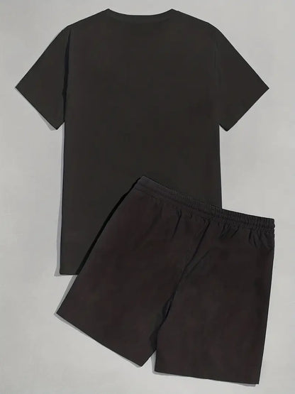 Mens Summer Shorts + T-Shirt Set - TTMSS218 - Black Black