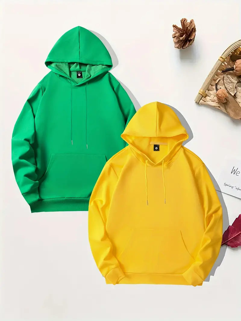 Mens 2 Plain Kangaroo Hoodie Bundle TTP2KH7 - Green Yellow