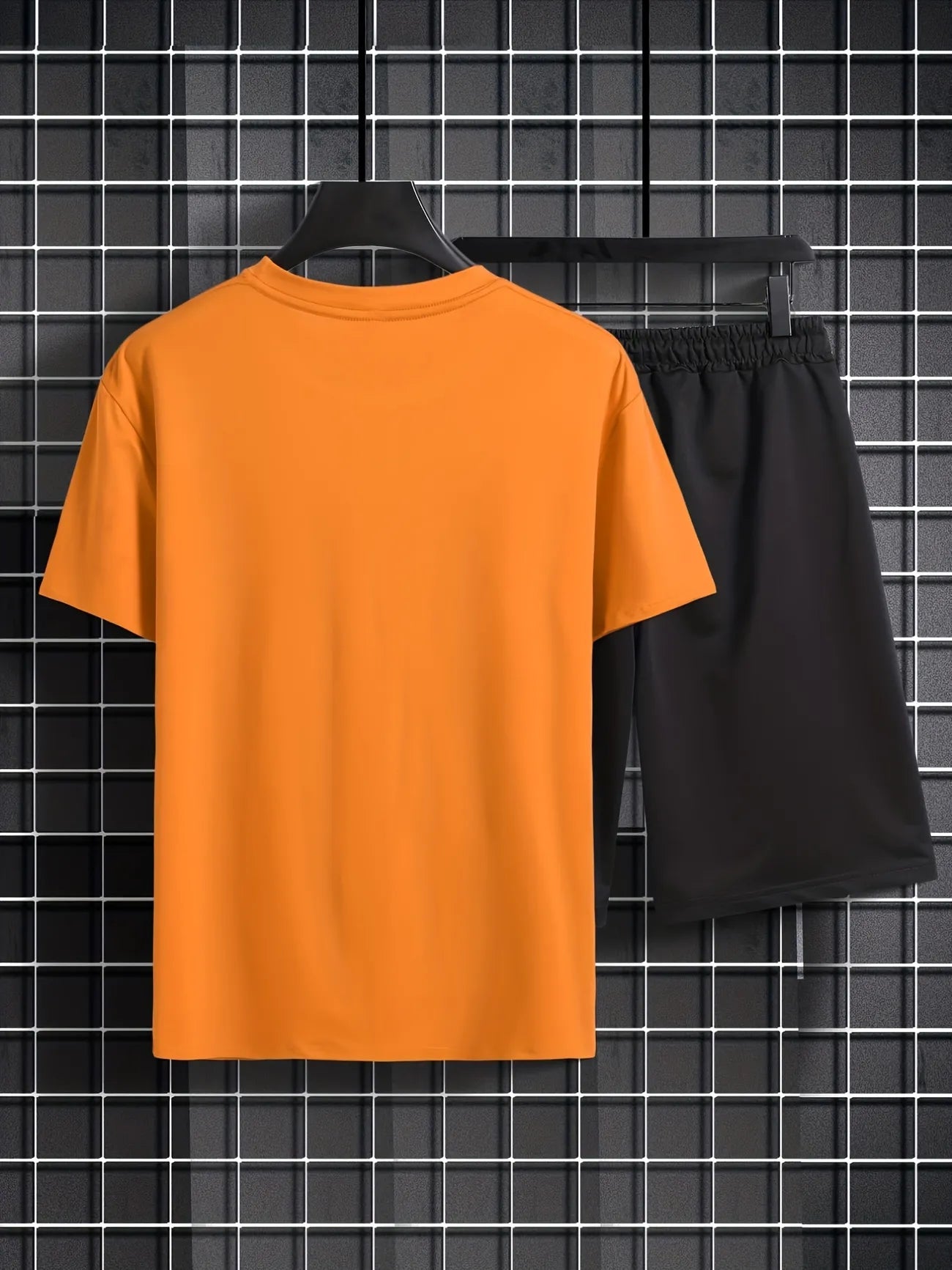 Mens Summer Shorts + T-Shirt Set - TTMSS160 - Orange Black