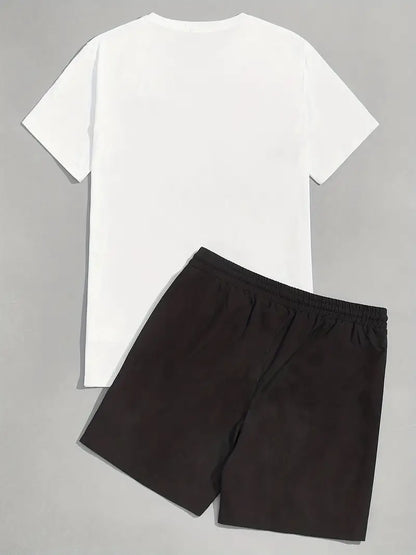 Mens Summer Shorts + T-Shirt Set - TTMSS217 - White Black