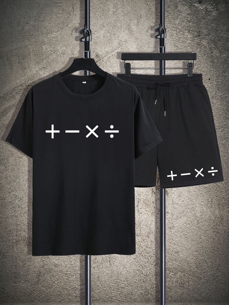 Mens Summer Shorts + T-Shirt Set - TTMSS57 - Black Black