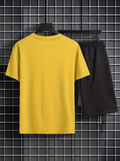 Mens Summer Shorts + T-Shirt Set - TTMSS10 - Yellow Black