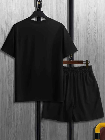 Mens Summer Shorts + T-Shirt Set - TTMSS149 - Black Black