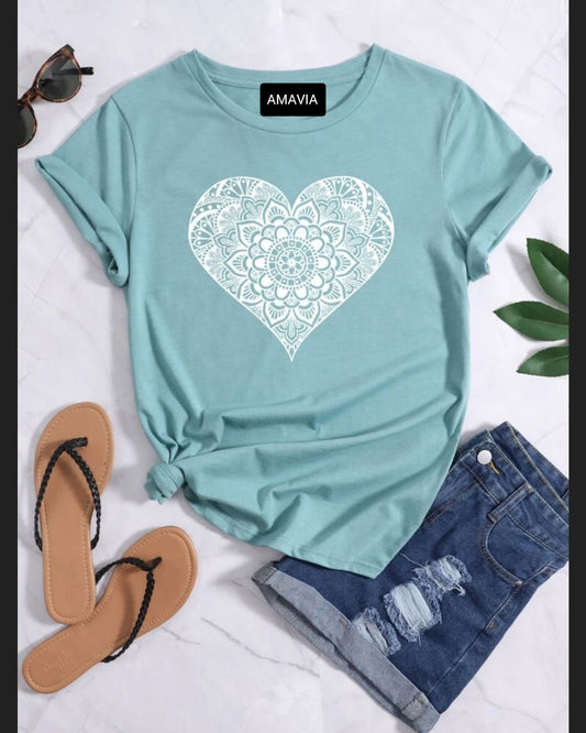 Womens Premium Cotton Printed T-Shirt - APRIN50 - Light Blue