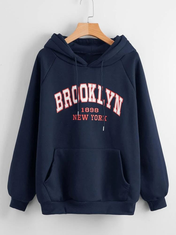 Fifth Avenue DIFT226 Brooklyn Print Hoodie - Navy Blue