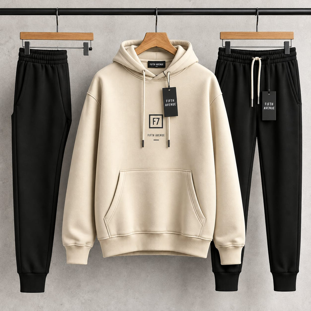 Fifth Avenue Printed Hoodie and Pants Set FAMHOOPRPS11 - Cream Black