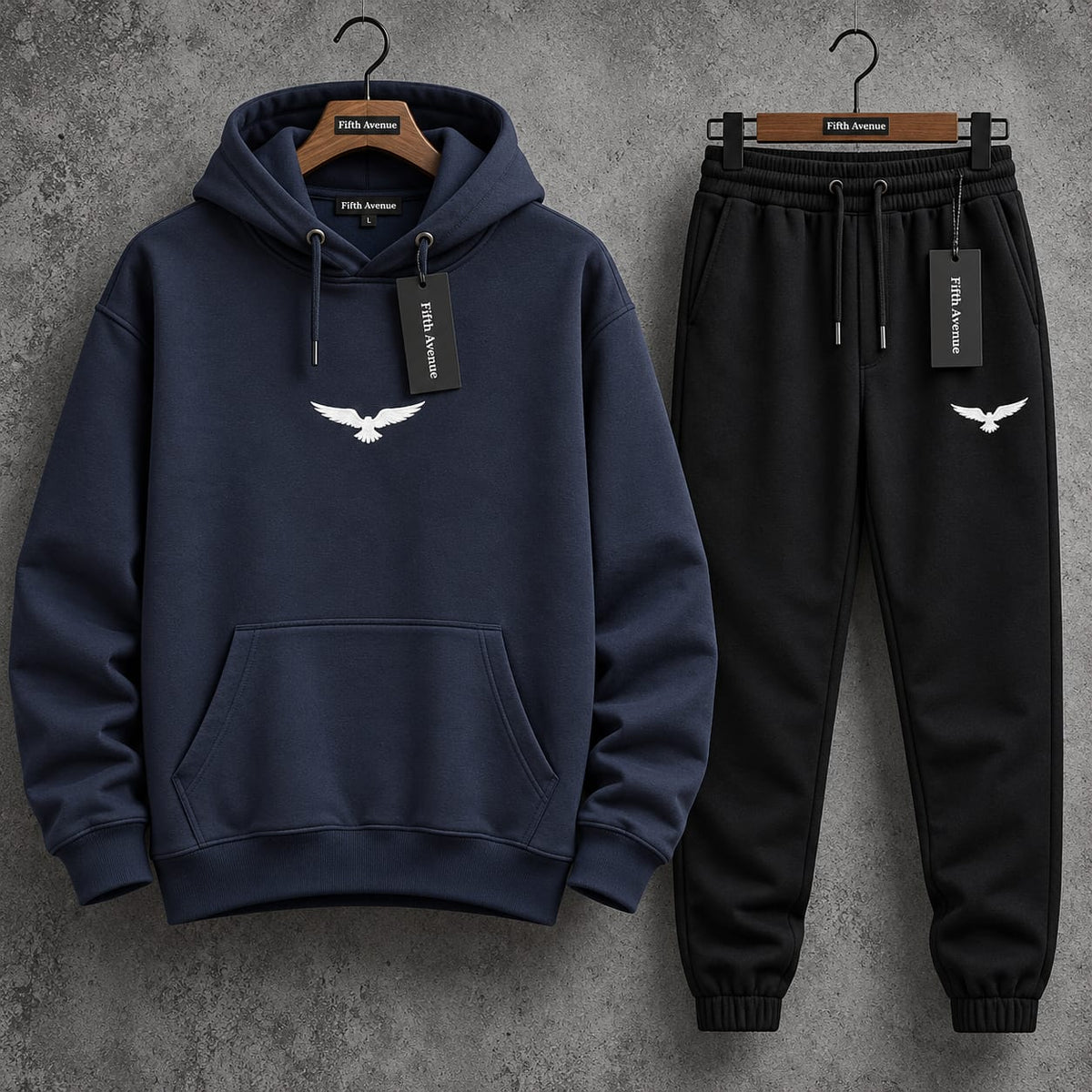 Fifth Avenue Printed Hoodie and Pants Set FAMHOOPRPS21 - Navy Blue Black