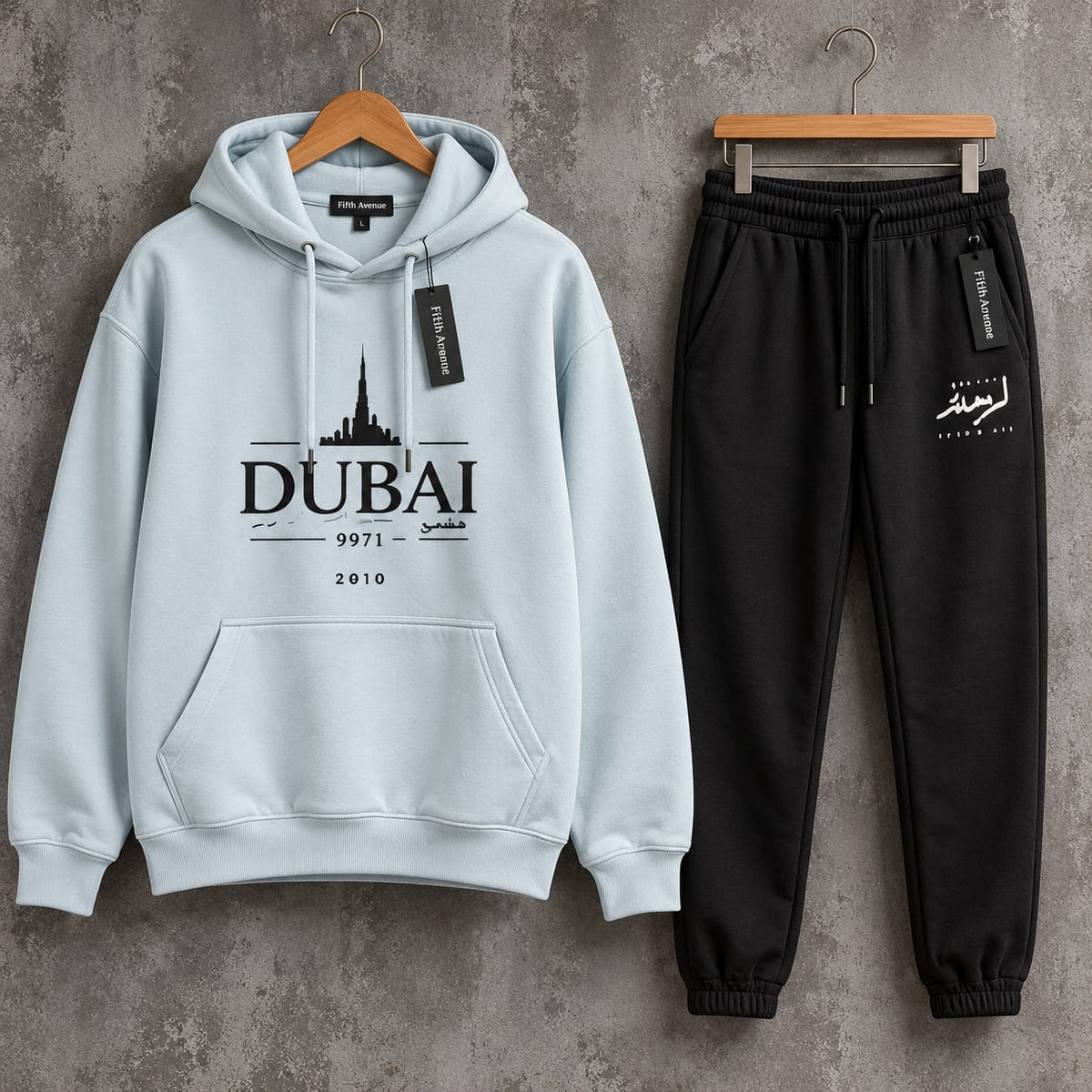 Fifth Avenue Printed Hoodie and Pants Set FAMHOOPRPS41- Blue Black