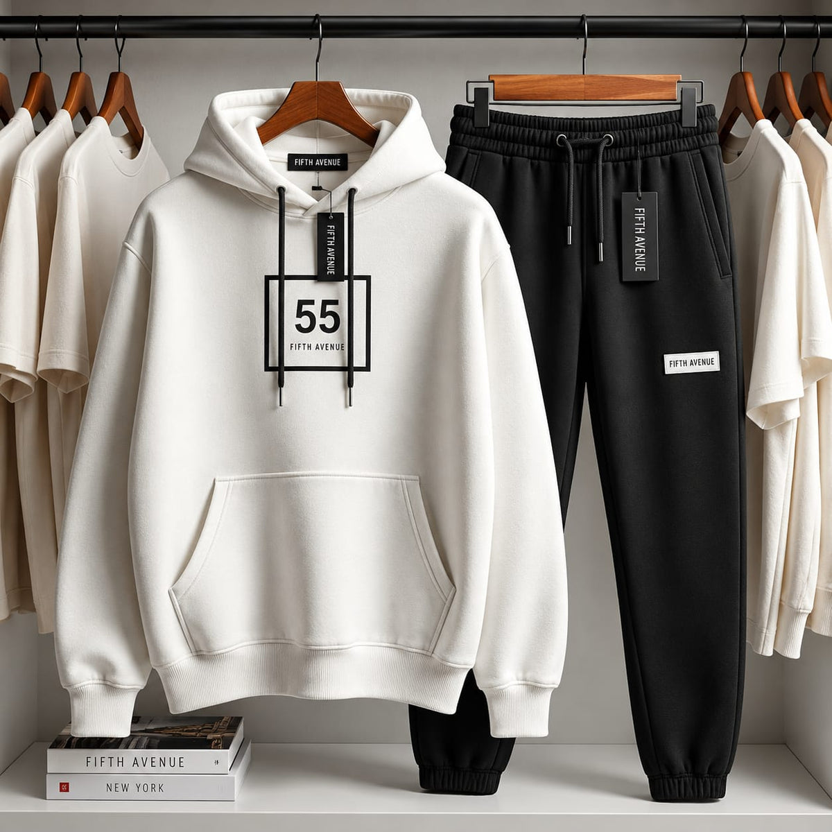 Fifth Avenue Printed Hoodie and Pants Set FAMHOOPRPS4 - White Black