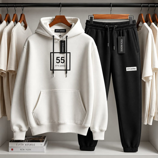 Fifth Avenue Printed Hoodie and Pants Set FAMHOOPRPS4 - White Black