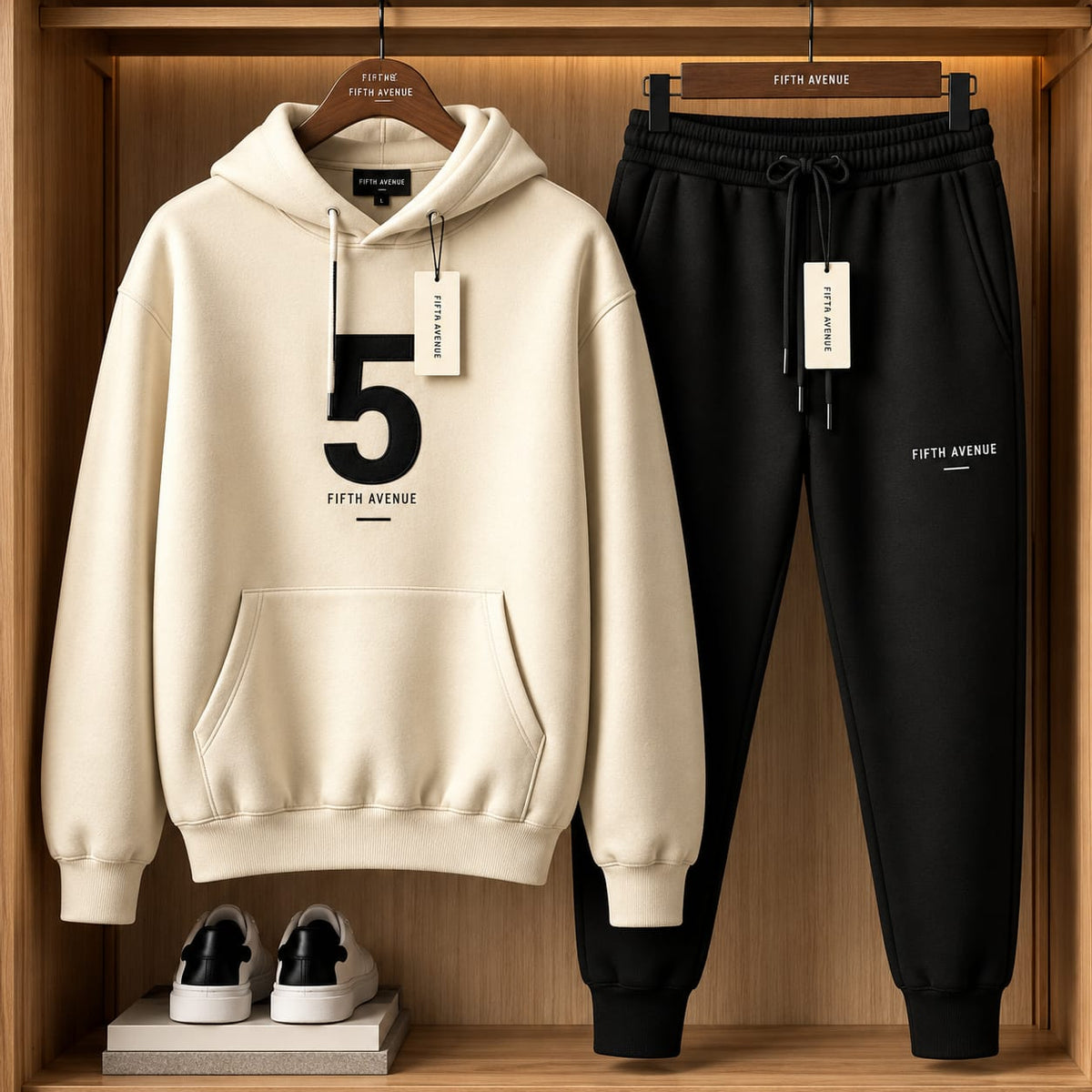 Fifth Avenue Printed Hoodie and Pants Set FAMHOOPRPS5 - Cream Black