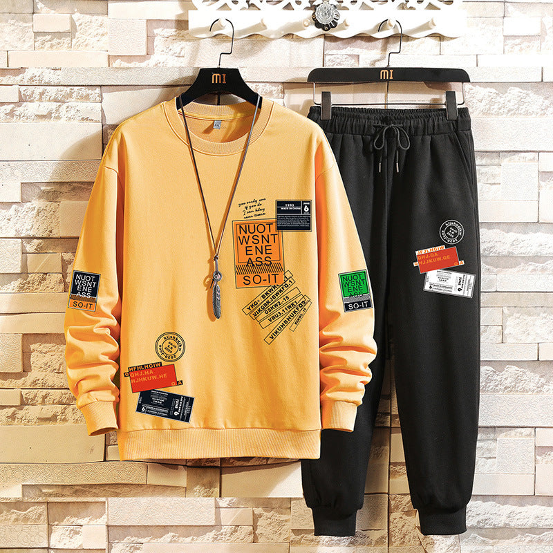 Sweatshirt and Pants Printed Set - GRUMSPS13 - Yellow Black