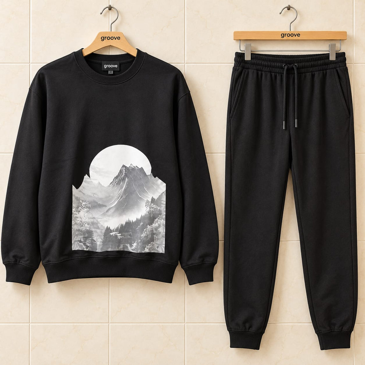 Sweatshirt and Pants Printed Set - GRUMSPS32 - Black Black