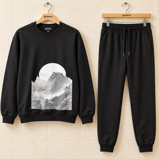 Sweatshirt and Pants Printed Set - GRUMSPS32 - Black Black