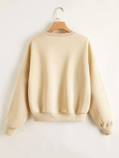 Groove Round Neck Printed Fleece Sweatshirt APRIN25 - Cream