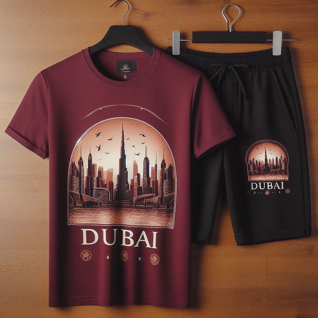 Mens Summer Shorts + T-Shirt Set by Tee Tall - TTMSS182 - Maroon Black