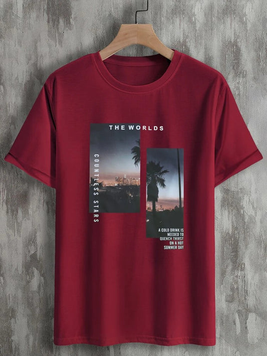 Fifth Avenue Alien Text Scene Printed MIFT144 T-Shirt - Maroon