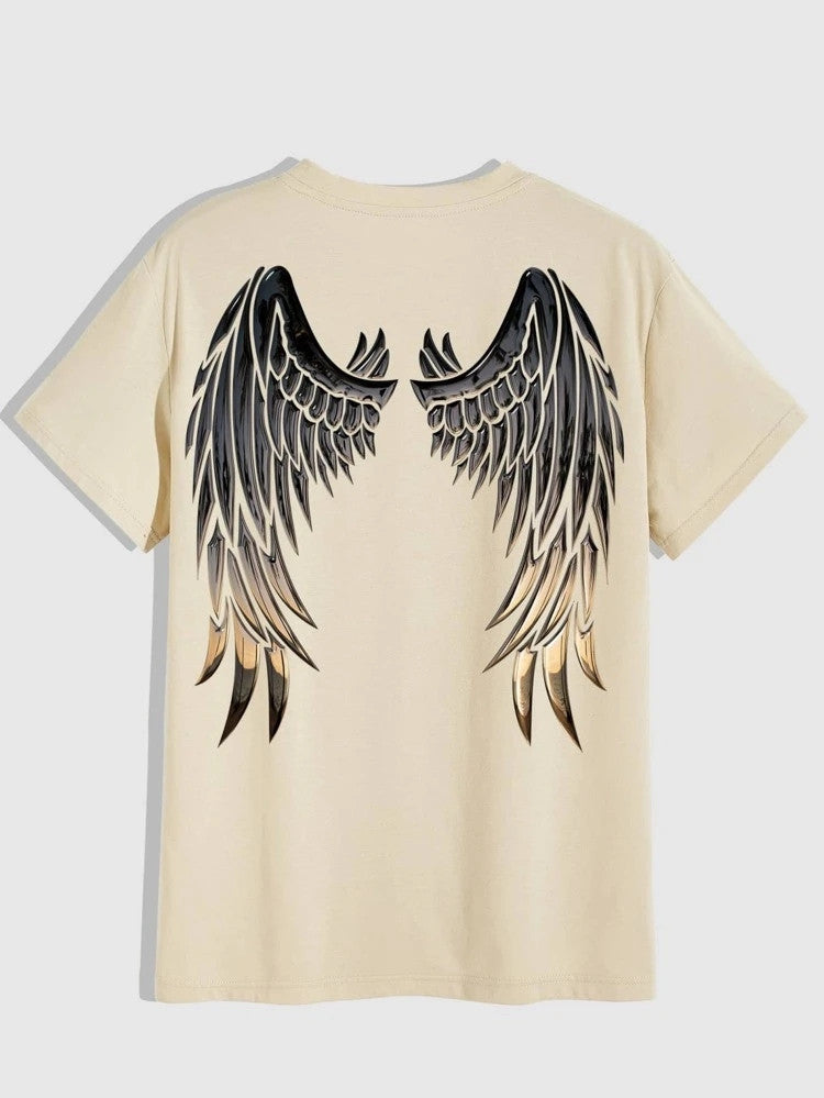 Fifth Avenue Front Back Wing Printed MIFT193 T-Shirt - Cream