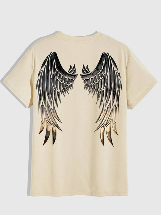 Fifth Avenue Front Back Wing Printed MIFT193 T-Shirt - Cream