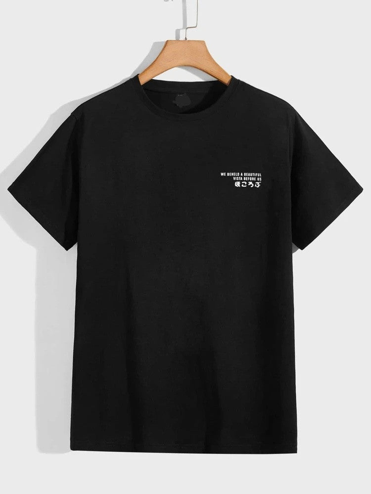 Fifth Avenue Front Back Text Plant Printed MIFT401 T-Shirt - Black