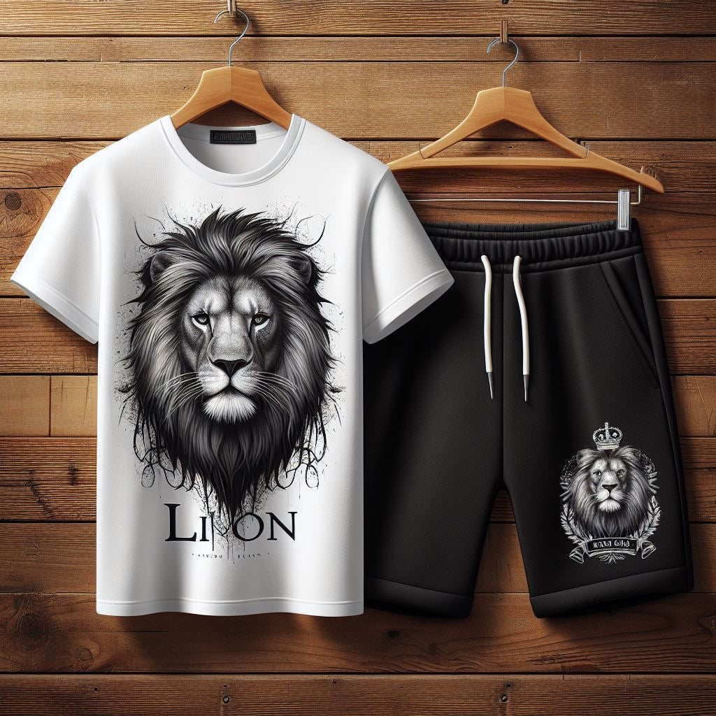 Mens Summer Shorts + T-Shirt Set by Tee Tall - TTMSS187 - White Black