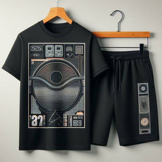 Mens Summer Shorts + T-Shirt Set by Tee Tall - TTMSS193 - Black Black