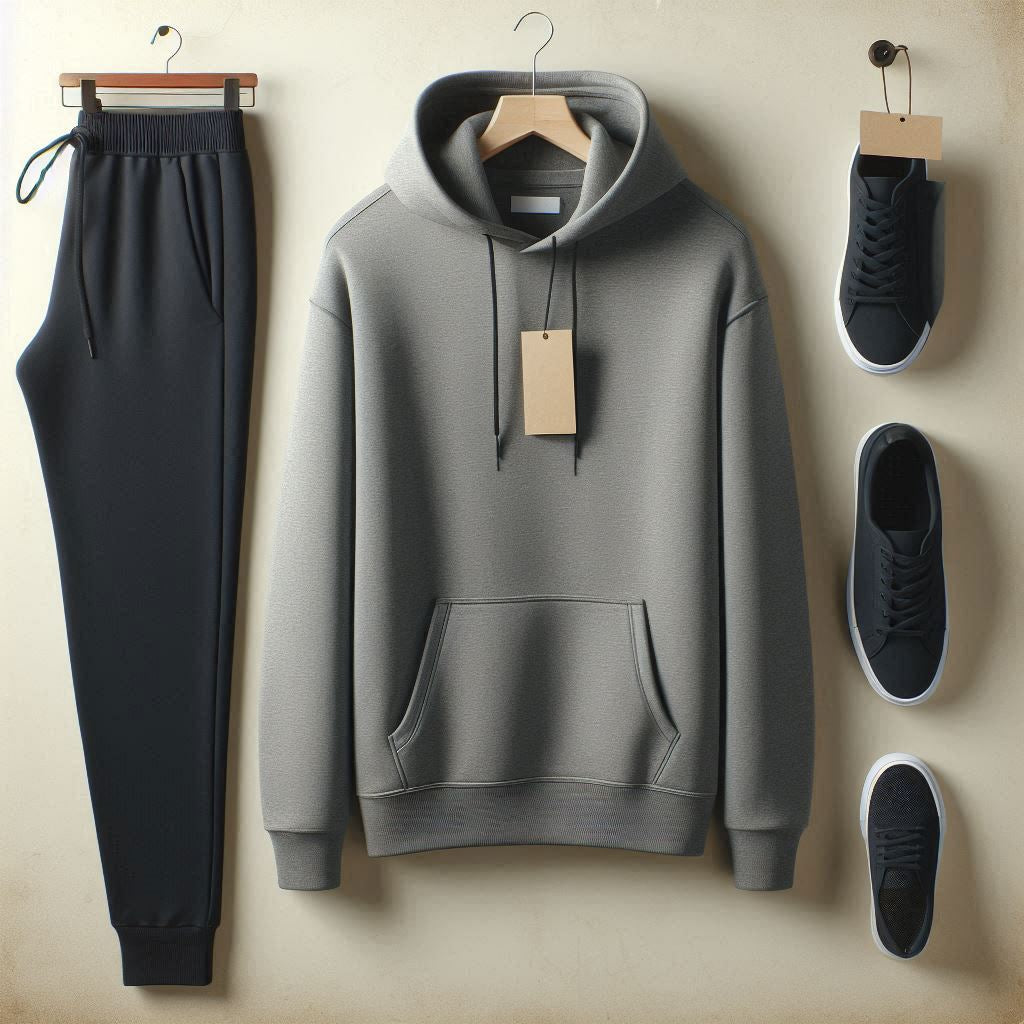 Mens Plain Hoodie and Pants Set by Tee Tall - MPHPSET1 - Grey Black