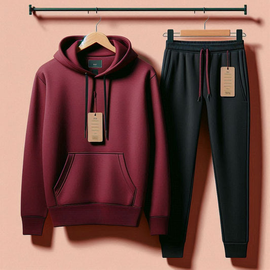 Mens Plain Hoodie and Pants Set by Tee Tall - MPHPSET1 - Maroon Black