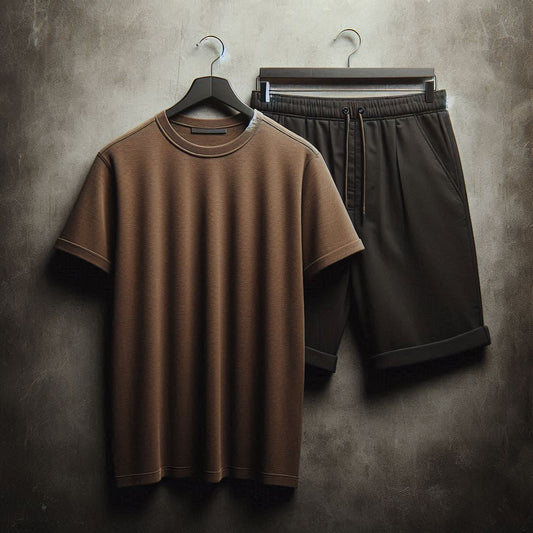 Mens Summer Shorts + T-Shirt Set - TTMLTSH1 - Brown Black