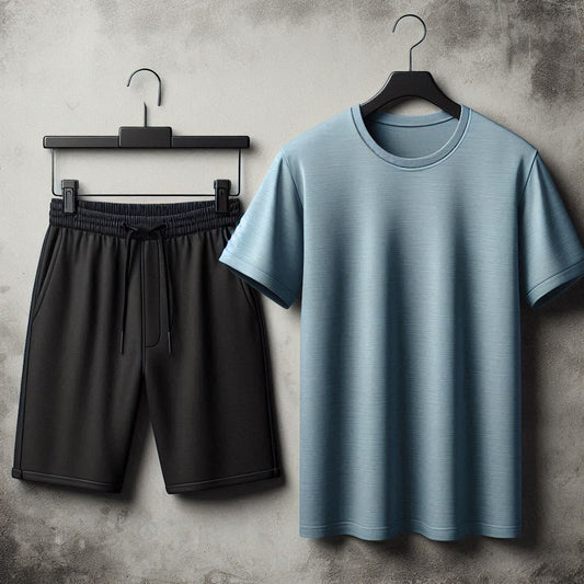 Mens Summer Shorts + T-Shirt Set - TTMLTSH1 - Light Blue Black