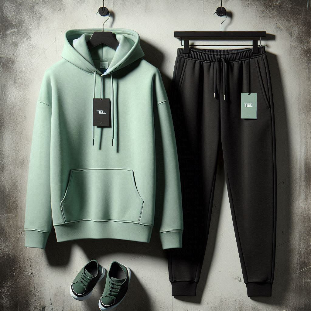 Mens Plain Hoodie and Pants Set by Tee Tall - MPHPSET1 - Mint Green Black