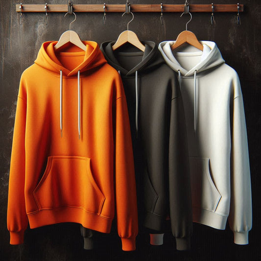 Mens 3 Plain Kangaroo Hoodie Bundle TTP3KH3 - Black White Orange