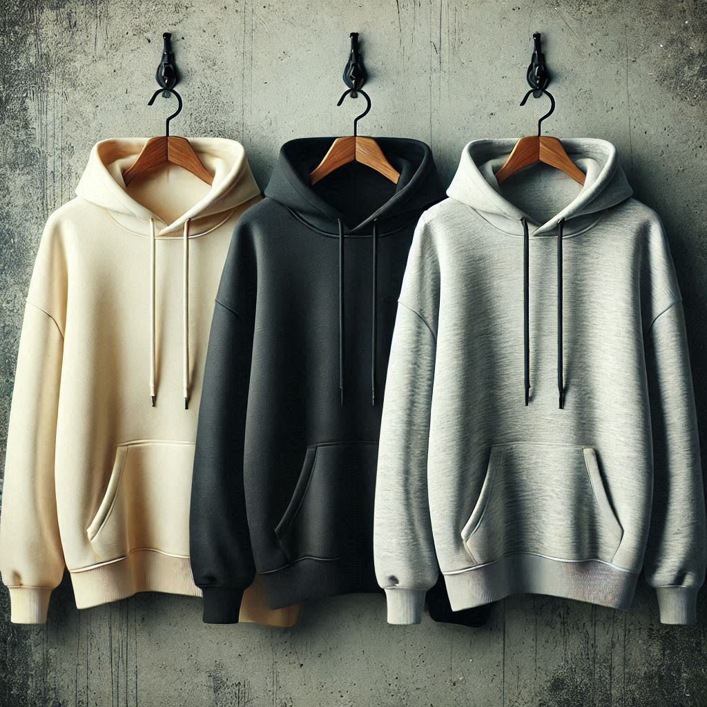 Mens 3 Plain Kangaroo Hoodie Bundle TTP3KH2 - Black Grey Cream