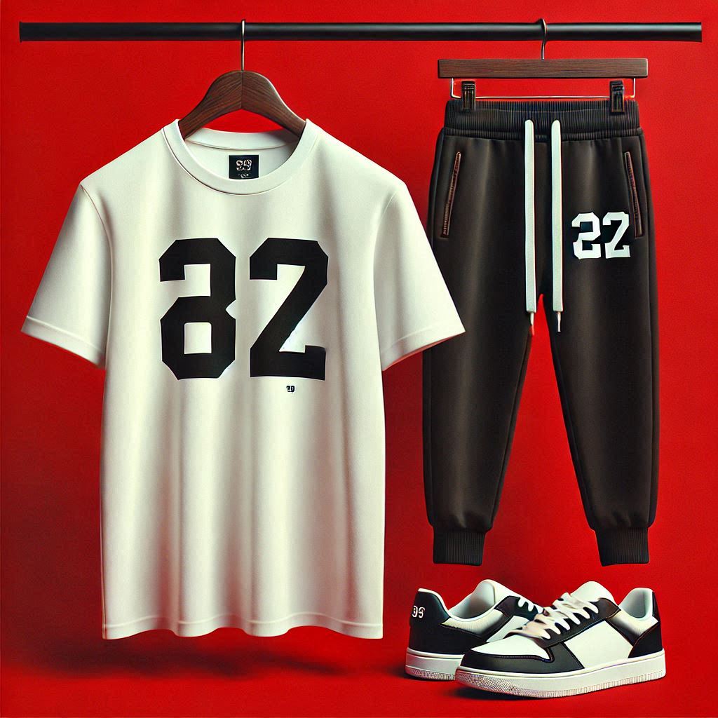 Mens Pants + T-Shirt Printed Set by Tee Tall - TTMPTZS22 - White Black