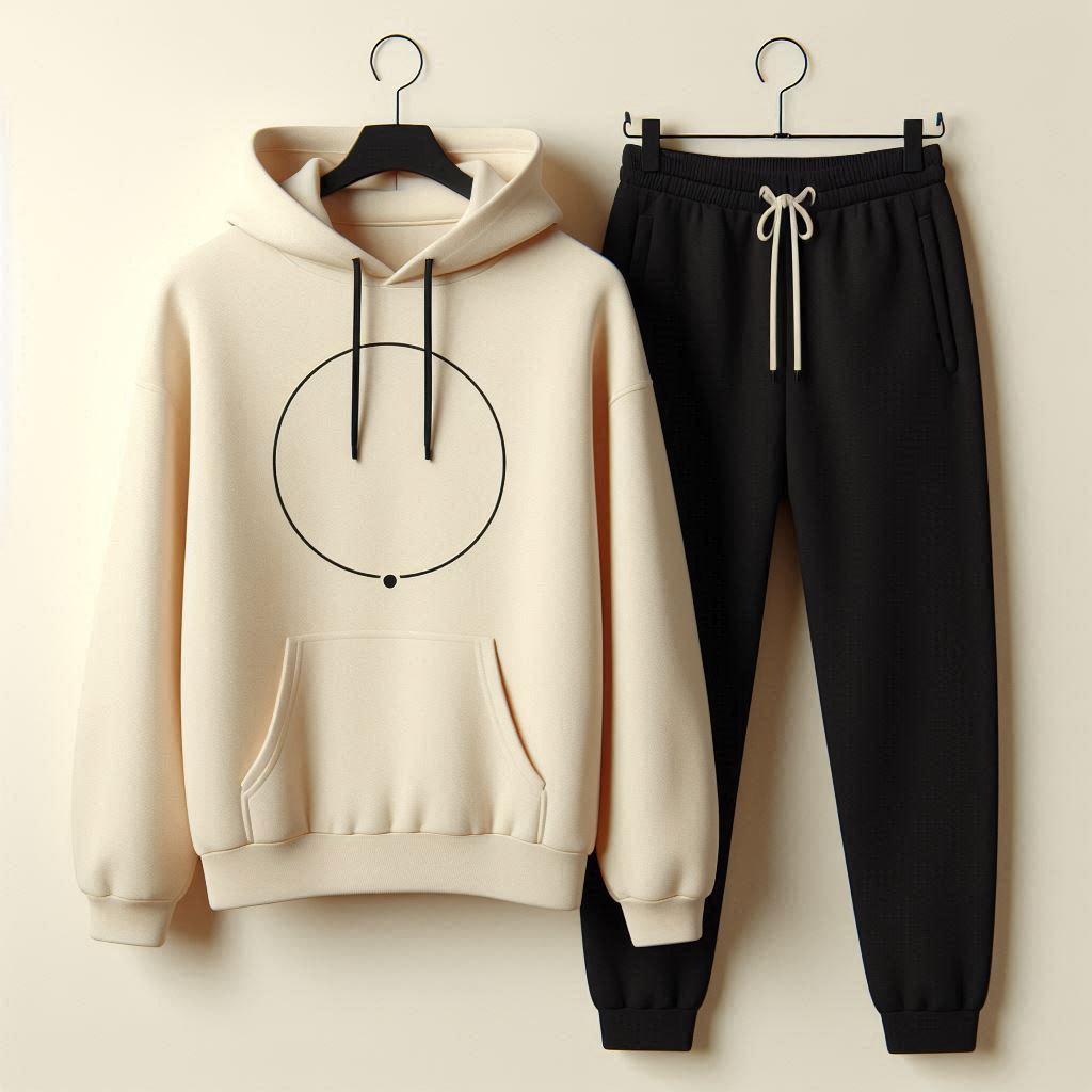 Winter Printed Hoodie and Pants Co Ord Set MIRWHPSST17 - Cream Black