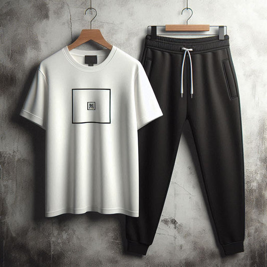 Mens Pants + T-Shirt Printed Set by Tee Tall - TTMPTZS36 - White Black