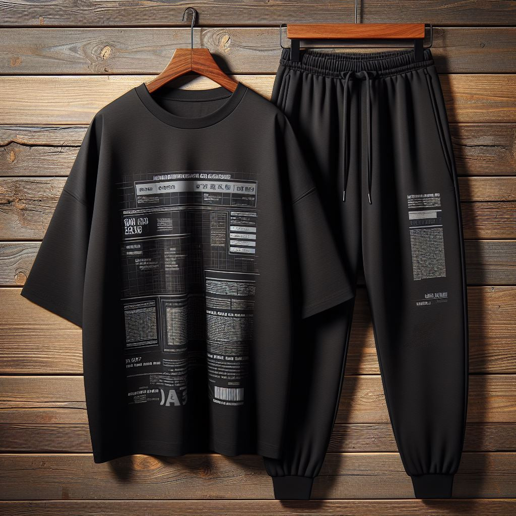 Mens Pants + Drop Shoulder T-Shirt Printed Set by Tee Tall - TTMPTZS8 - Black Black