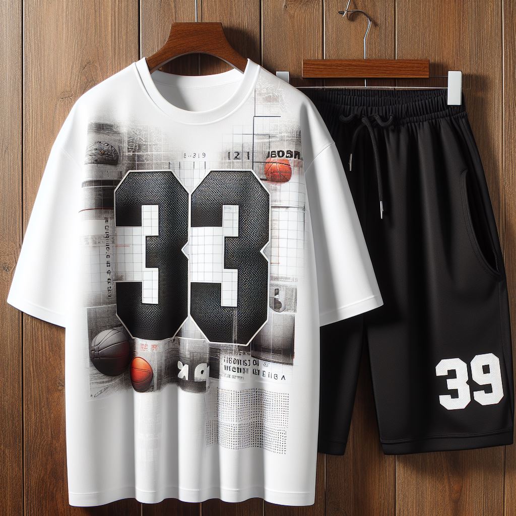 Mens Summer Shorts + Drop Shoulder T-Shirt Set by Tee Tall - TTMSS194 - White Black