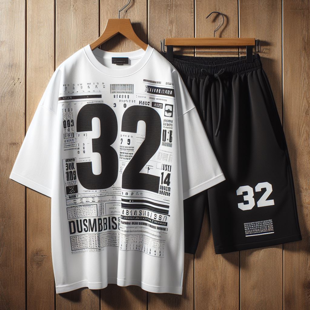 Mens Summer Shorts + Drop Shoulder T-Shirt Set by Tee Tall - TTMSS195 - White Black