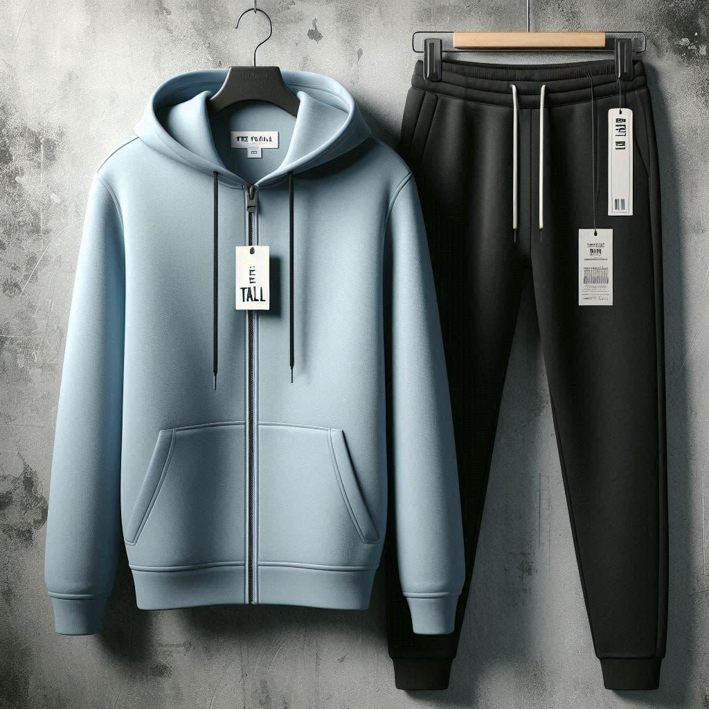 Mens Plain Zip Hoodie and Pants Set by Tee Tall - MPZIPHPSET1 - Light Blue Black