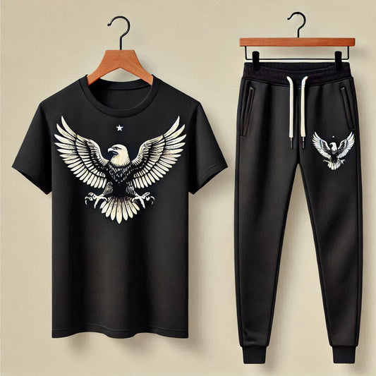 Mens Pants + T-Shirt Printed Set by Tee Tall - TTMPTZS26 - Black Black