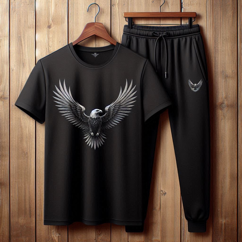 Mens Pants + T-Shirt Printed Set by Tee Tall - TTMPTZS48 - Black Black