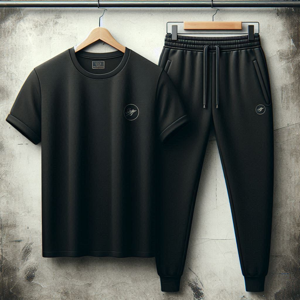 Mens Pants + T-Shirt Printed Set by Tee Tall - TTMPTZS55 - Black Black